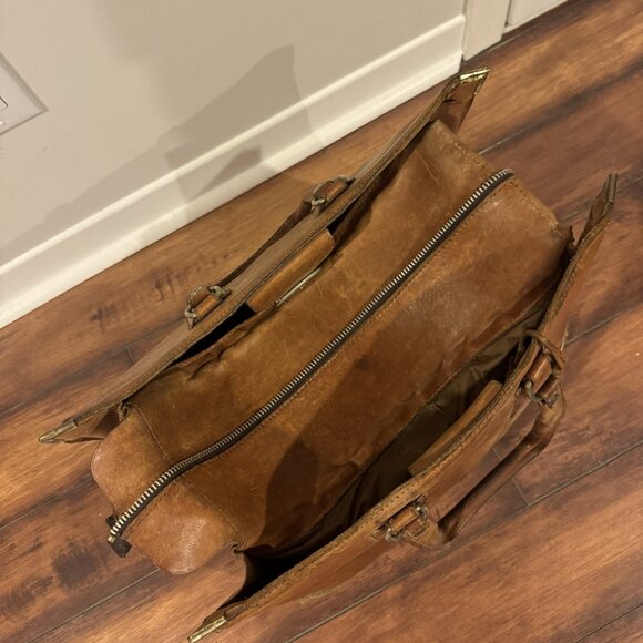 Vintage Brown Leather Carry Bag / Small Suitcase – Early 20th Century Charm - Picture 4 of 9